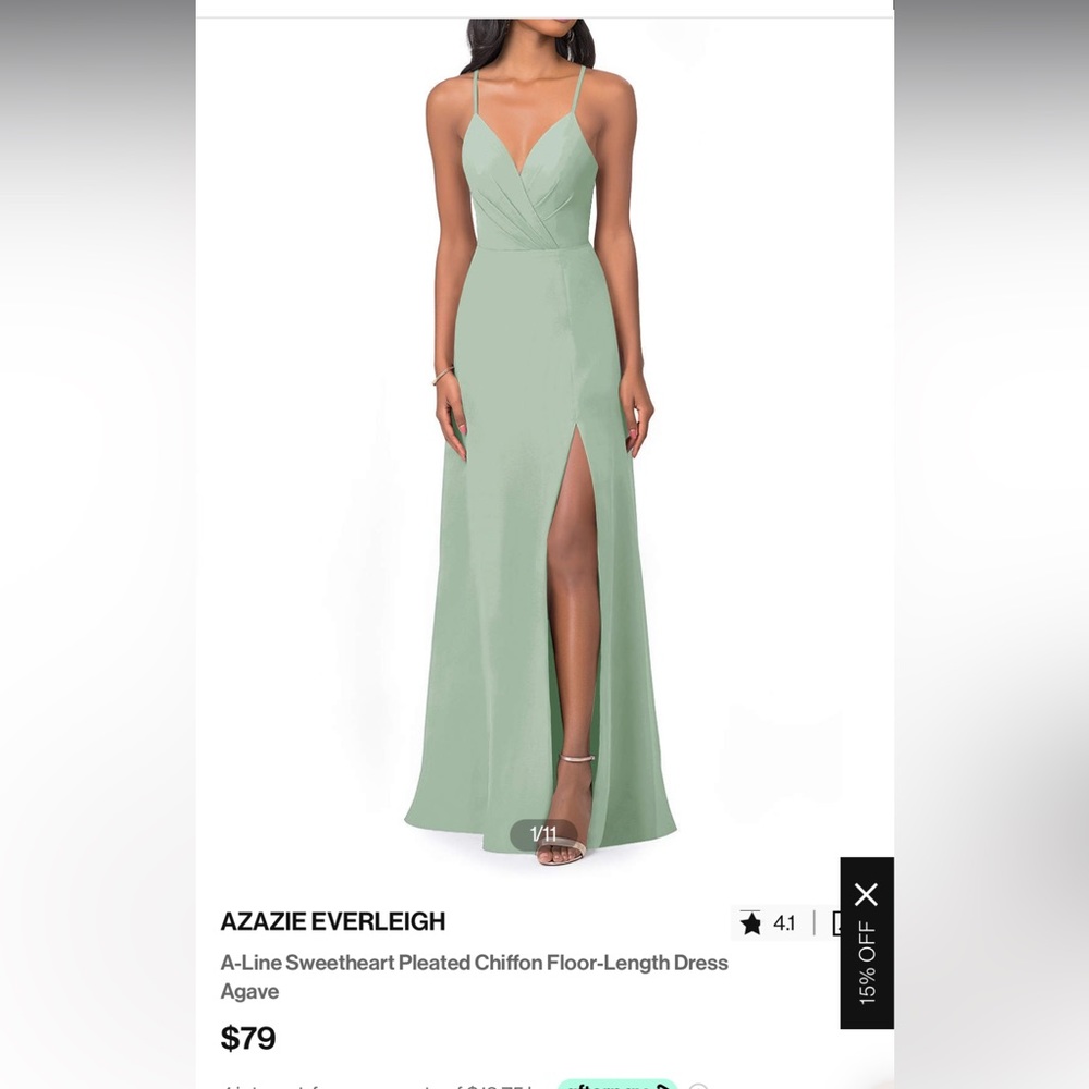 Azazie Bridesmaid/Prom Dress, Agave, size 4